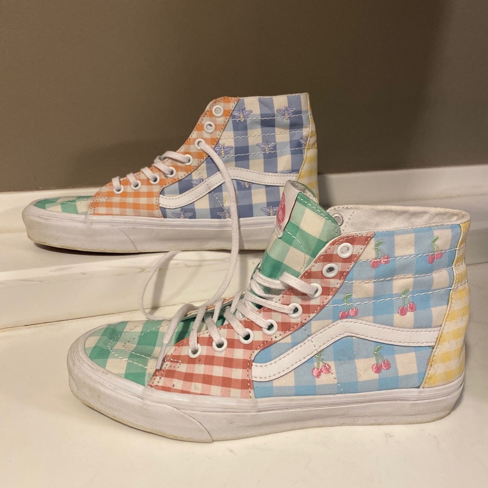 Vans High Top Gingham Patchwork Sneakers in Pastel Green, Blue, Pink, Yellow